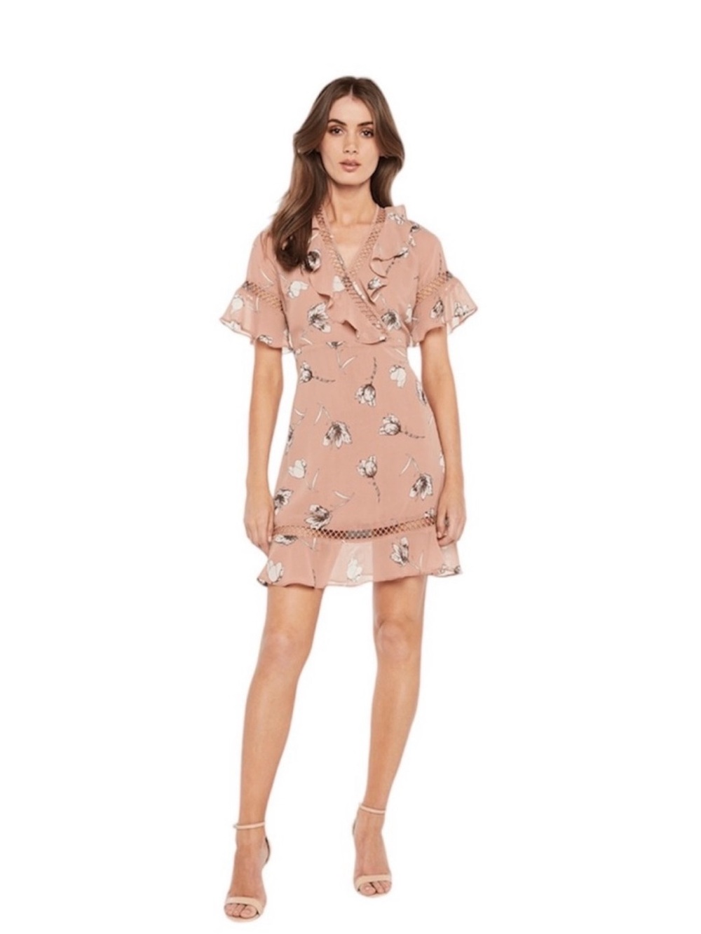 NWT Bardot Tarryn Paper Flower Print Embroidery Mini Dress Size 4
